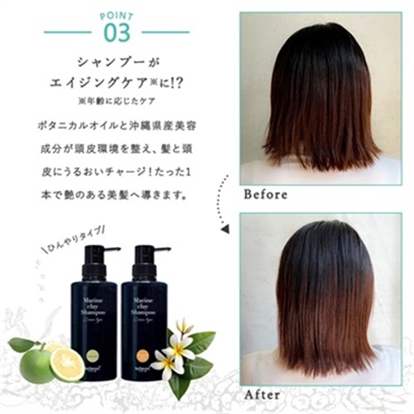 【BUY3GET1FREE】沖縄産マリンクレイシャンプー クリームタイプ3個（ボトル1個、パウチ2個）+1個（パウチ）プレゼント 詳細画像